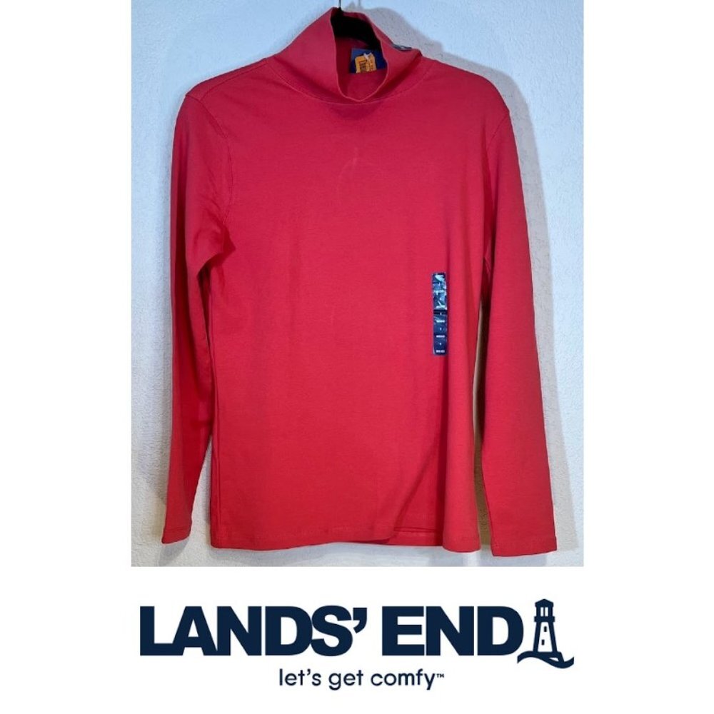 NWT Lands' End Red Claret Misses Size S 6-8 100% Cotton Turtleneck